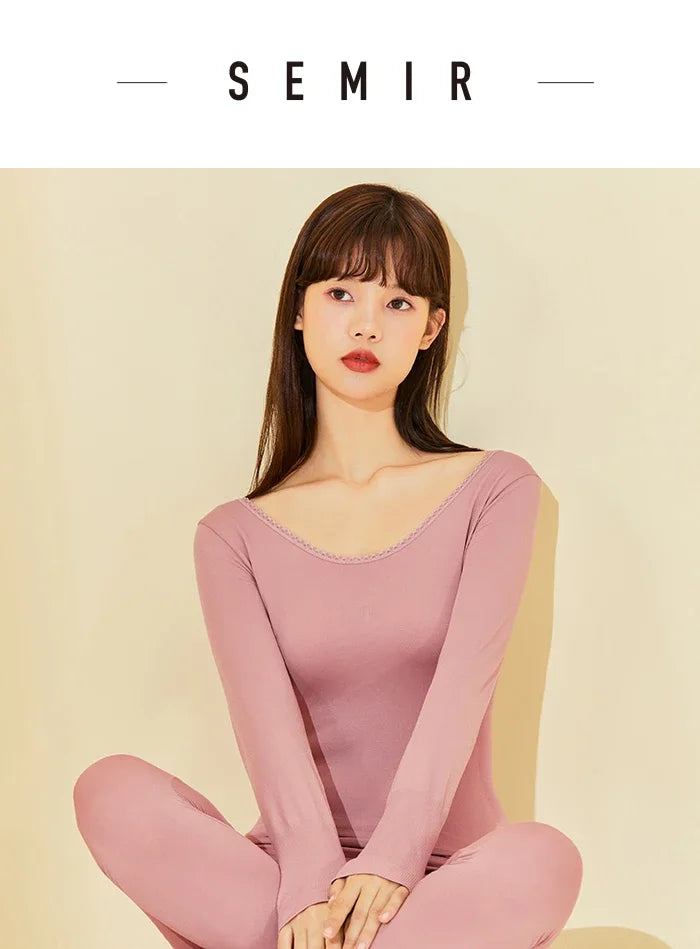 Semir Thermal Underwear Women Base Fashionable Inner Wear Warm Brushed Thickened Spring Long-Sleeved Suits