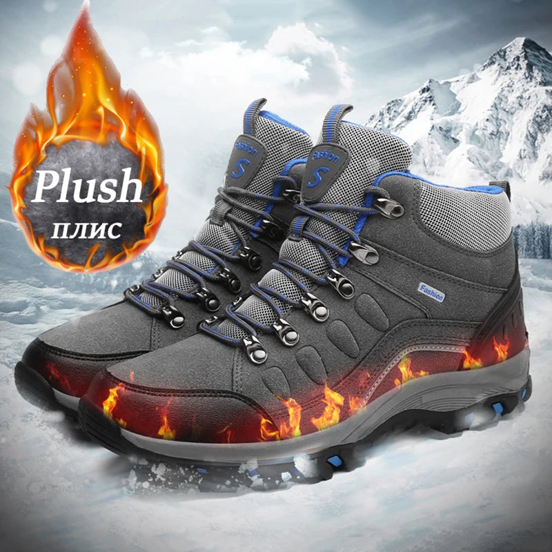 Plush Men's Shoes Winter Anti Slip Snow Boots Outdoor Hiking Shoes High Quality Waterproof Boots Casual Shoes For Men Size 35-46