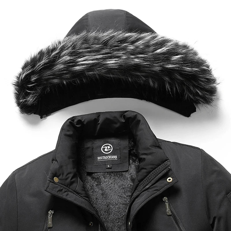 Winter Men Warm Parkas Windproof Casual Cotton Jacket With Fur Collar Thicken Outwear Detachable Hat Jacket.