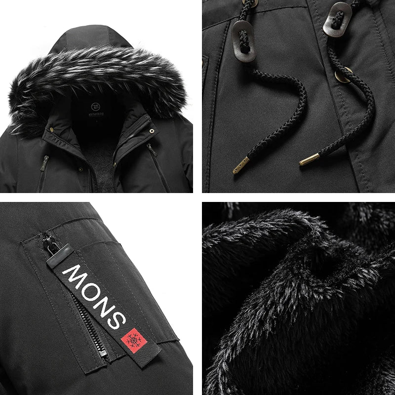 Winter Men Warm Parkas Windproof Casual Cotton Jacket With Fur Collar Thicken Outwear Detachable Hat Jacket.