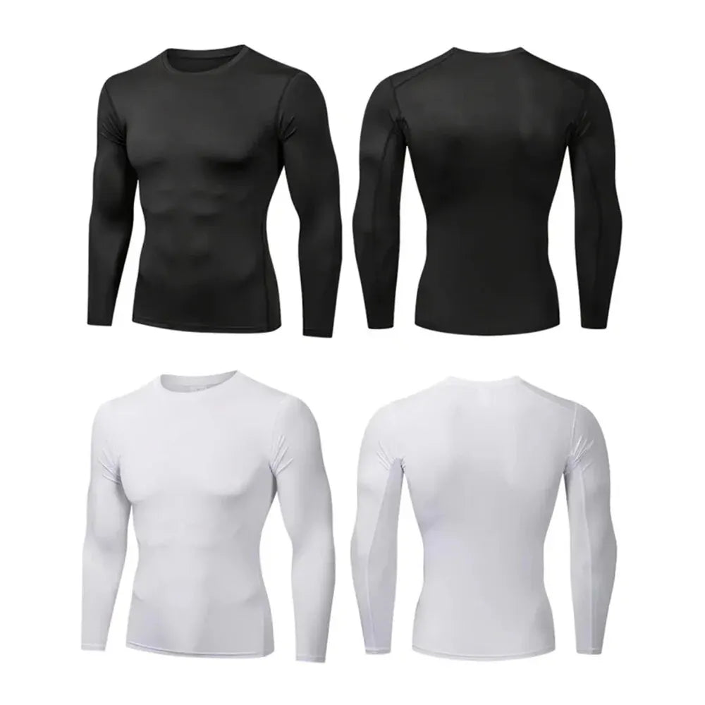 Men's All Season Compression Workout Shirts Quick-Dry Polyester-Spandex Long Sleeve - All Seasons Base Layer for Gym & Running.