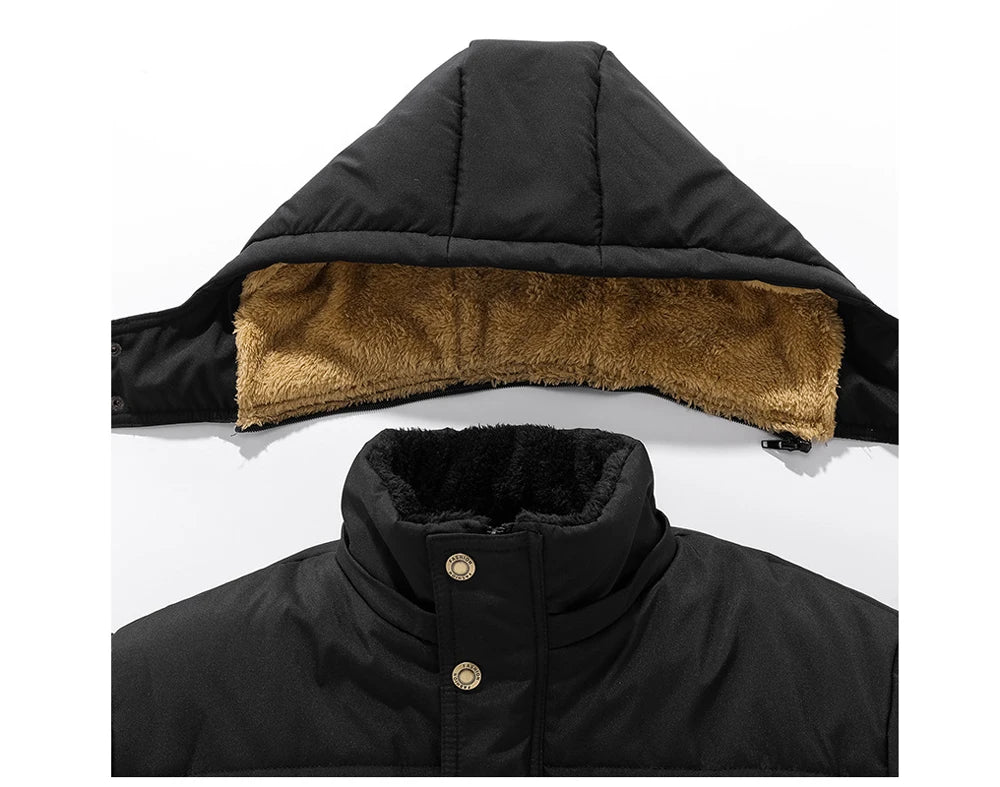 DIMUSI Men's Winter Fleece Plush Parka-Thick Warm Hooded Coat with Fur Collar.