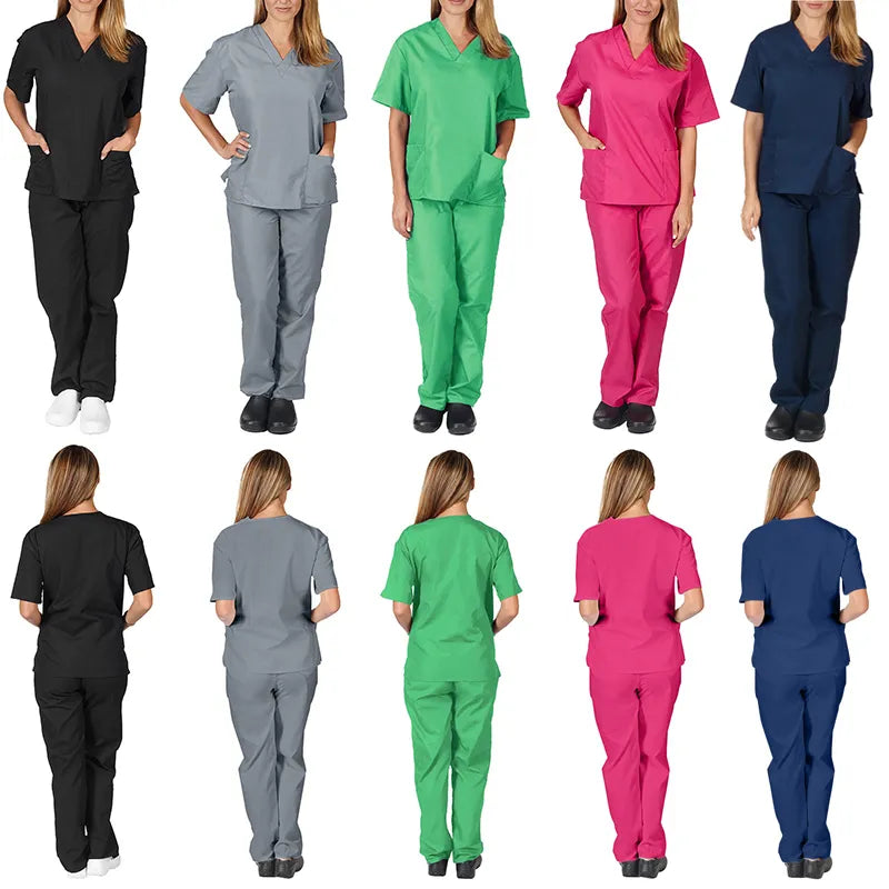 Nurse Uniform Medical Suits V-neck Nursing Scrub Uniform Salon Spa Pet Grooming Institution Work Clothes Short Sleeve Tops Pants