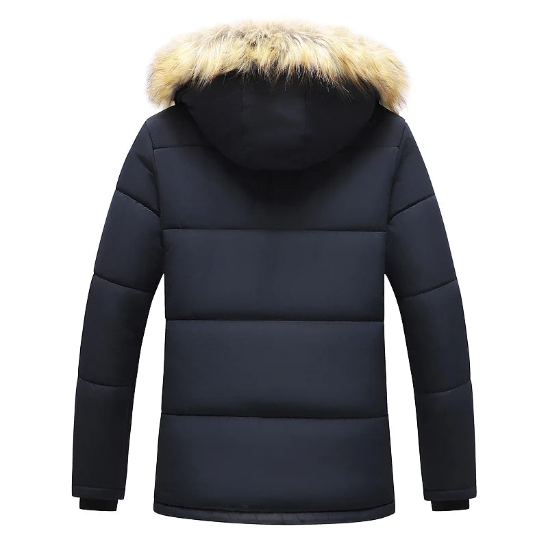 CHAIFENKO Men 2024 Winter New Windproof Fleece Warm Thick Jacket Parkas Coat Men Fashion Hooded Fur Collar Jacket Classic Casual Parka Men