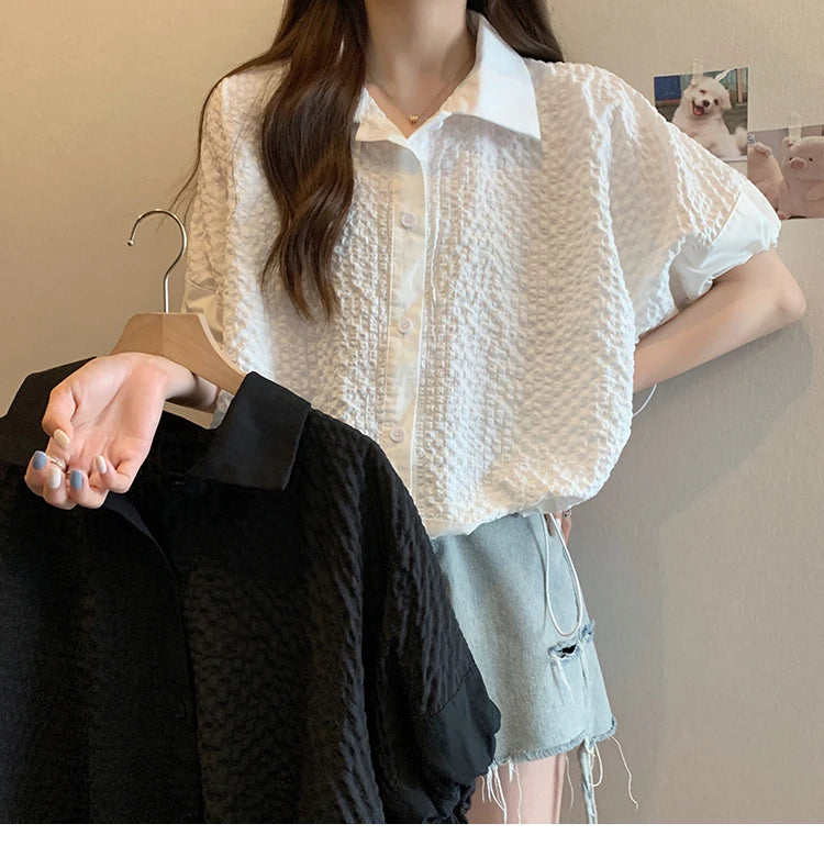 Short Sleeve Polo Shirt For Women Loose Design French Sle Top Drawstring Clothing, Chubby Girl Small Summer New