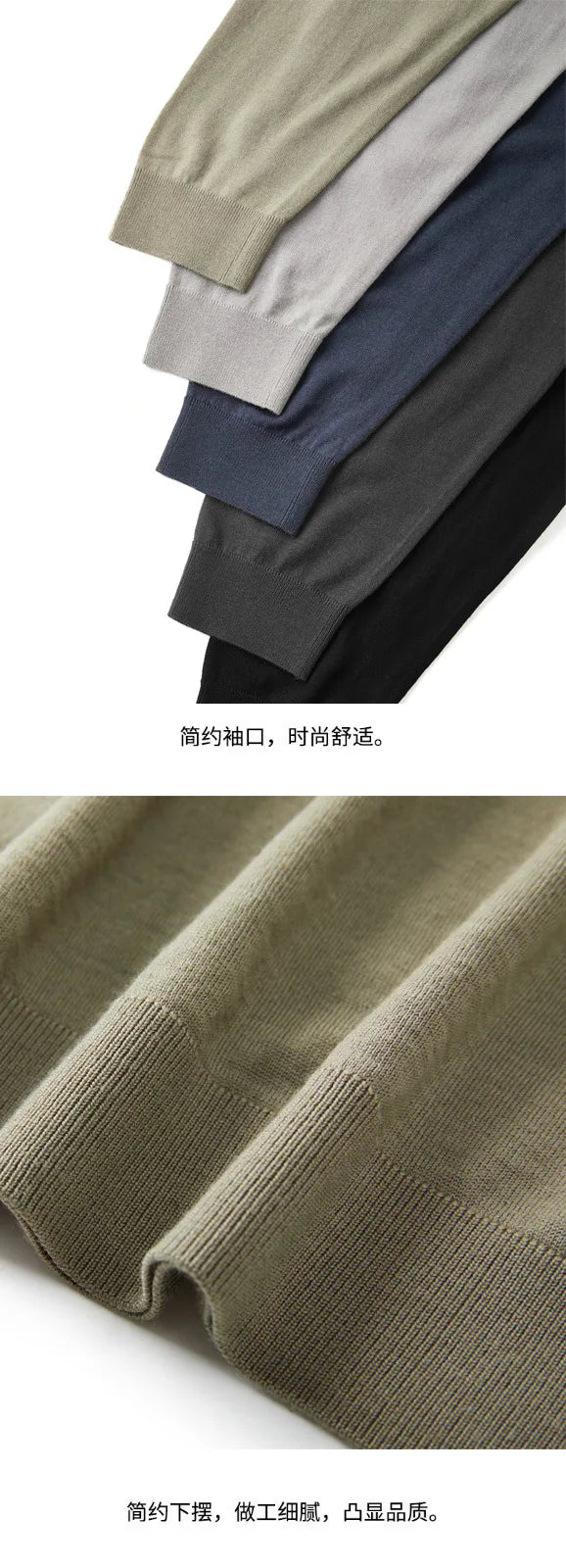 Men's 100% Pure Wool Sweater with Turnover Collar for Autumn and Winter, Casual and Versatile Knitted Sweater, Wool Polo Shirt