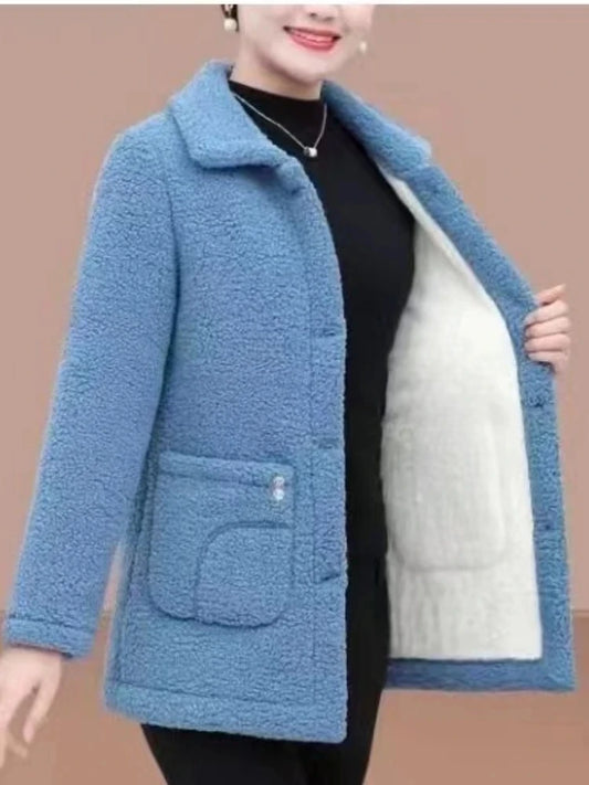 SFKC Women's Thickened Lamb Fleece Long Sleeve Overcoat-Cozy Solid Topcoat for Autumn & Winter.