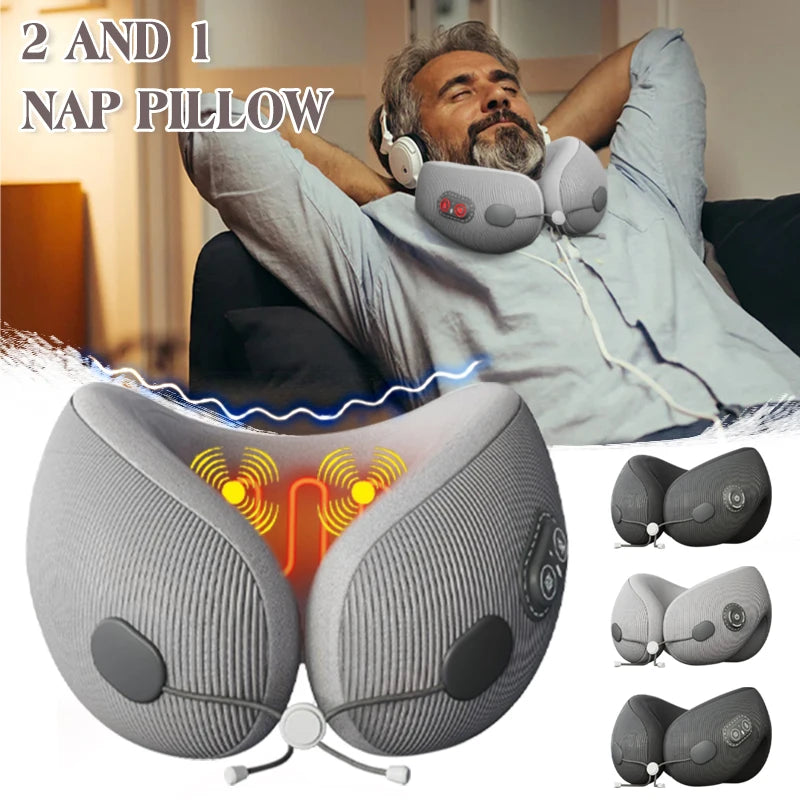 Portable U-Shaped Travel Pillows For Airplanes 3mode Heated Massage Memory Foam Ergonomic Neck Pillows For Pain Relief Sleeping