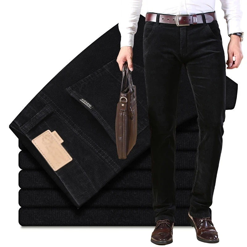 NoEnName_Null Autumn Winter Men`s Thick Warm Corduroy Pants Fleece Trousers Male Casual Business Style Long Jeans Men