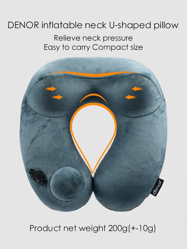 DENOR Press-inflatable neck U-shaped pillow soft and comfortable crystal velvet ergonomic cervical pillow portable travel pillow