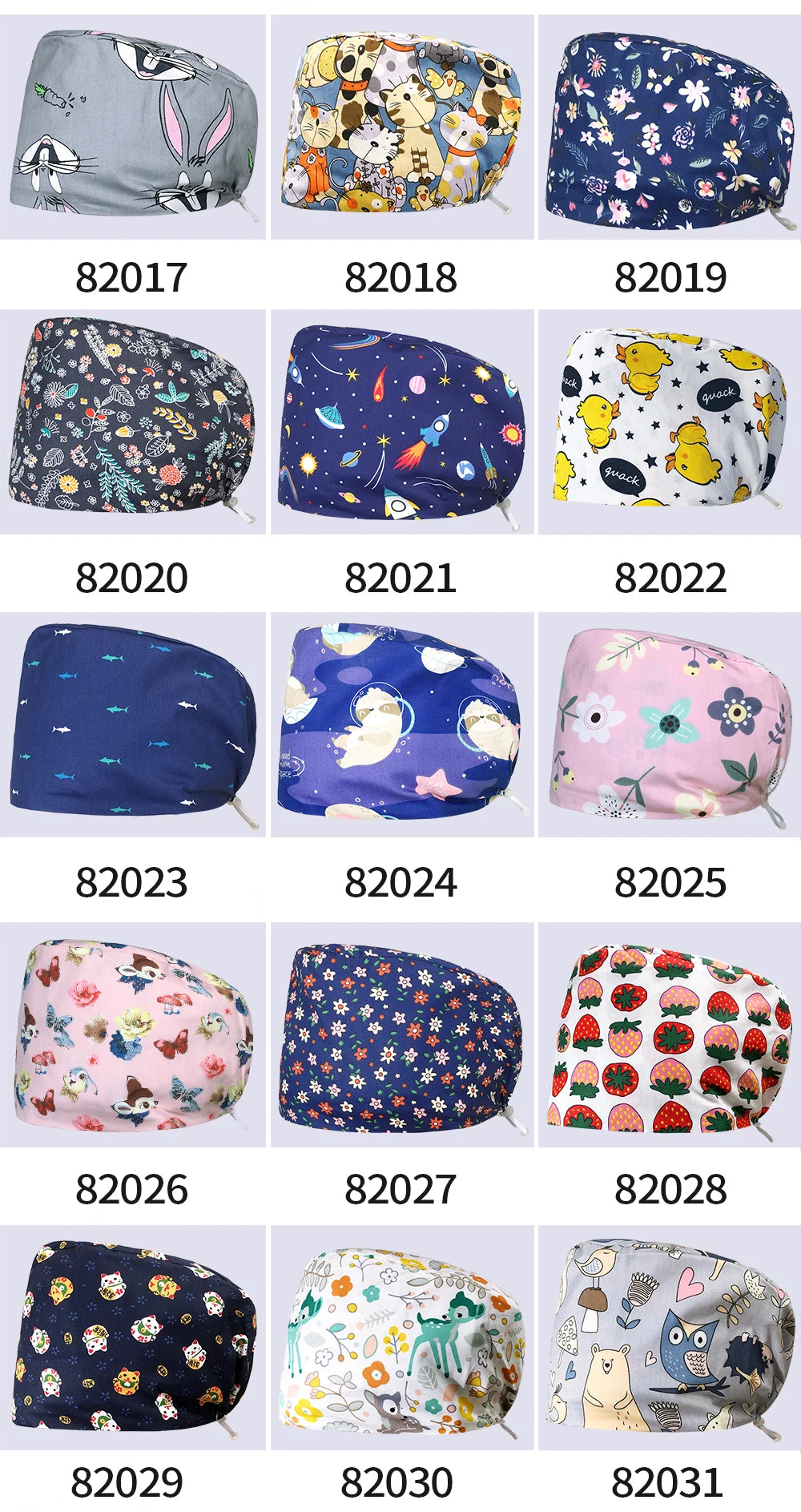 NiaaHinn Cotton Scrub Cap Pet Grooming Work Hat with Elastic Buckle Printing Frosted Laboratory Work Accessories Unisex Nursing Cap