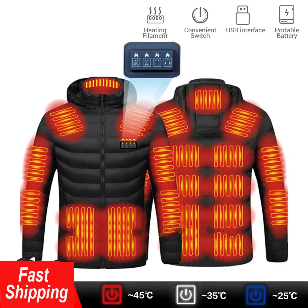 NoEnName_Null Men's Winter Heated Jacket- USB 21 Zones heated jacket for motorcycle, skiing and camping.