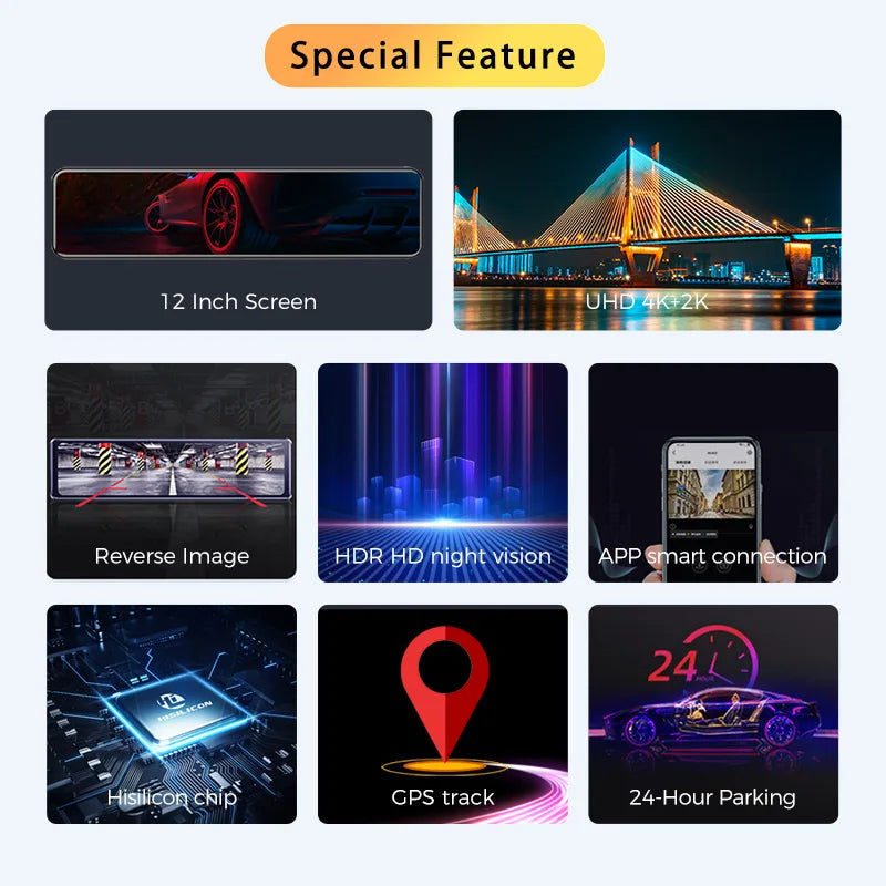 H8 Front 4K 2160P Car Dvr Rear 2K 1440P Camera Rearview Mirror IMX415 WIFI Video Recorder GPS Track Auto Registrar Dash Cam