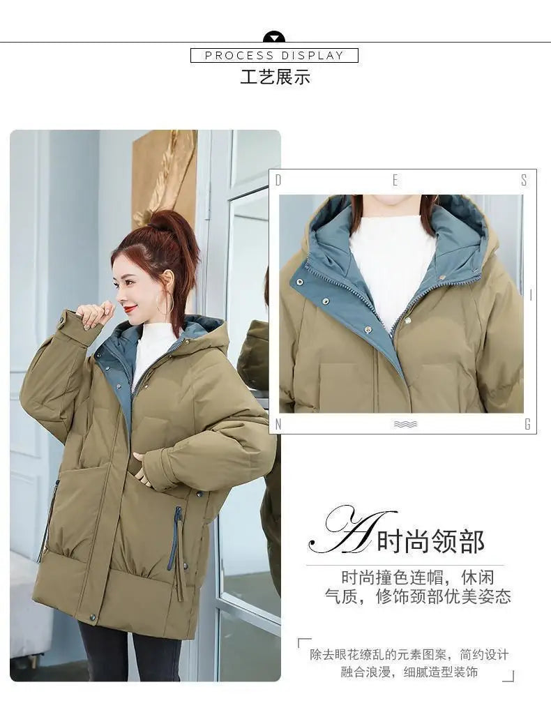 Women's Winter/Autumn Thick Cotton Parka with Zipper Closure.