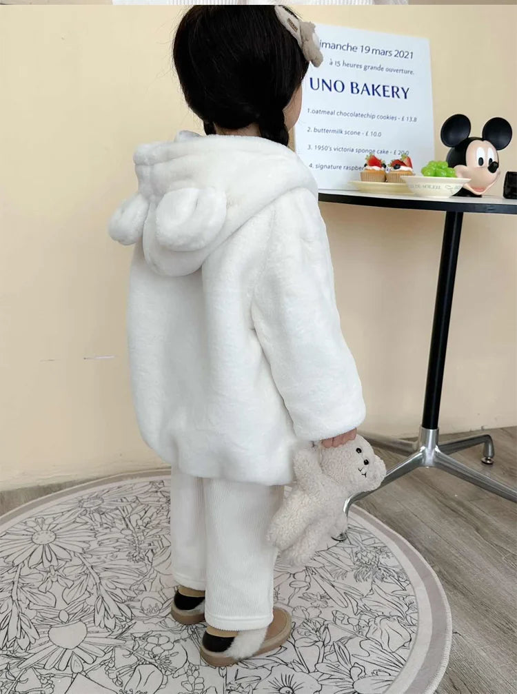 Cute Big Ear Plush Hooded Baby Jacket-Warm Faux Fur Coat for Girls ( Ages 1-5 )-Perfect Autumn & Winter Outerwear.