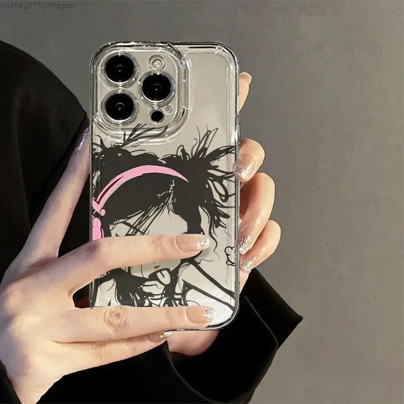 Naughty Girl Y2k Japanese Style Cellphone Case Iphone 14 Plus 1 12 13 Pro Xs Max Cover Transparent Goth Punk Iphone 7 8 Xr Case