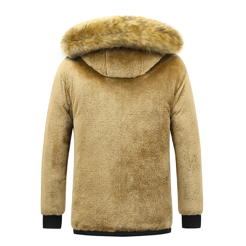 CHAIFENKO Men 2024 Winter New Windproof Fleece Warm Thick Jacket Parkas Coat Men Fashion Hooded Fur Collar Jacket Classic Casual Parka Men