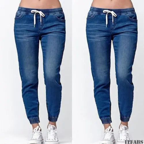 High-Waisted Casual Jogger Elastic Sexy Skinny Pencil Drawstring Jeans For Women.