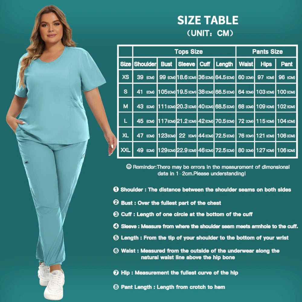 Medical Scrubs Set Women Stretch Work Uniforms Easy Fit Scrubs Tops Pants Jogger Set Hospital Nurse Uniform Dentist Overalls XXL