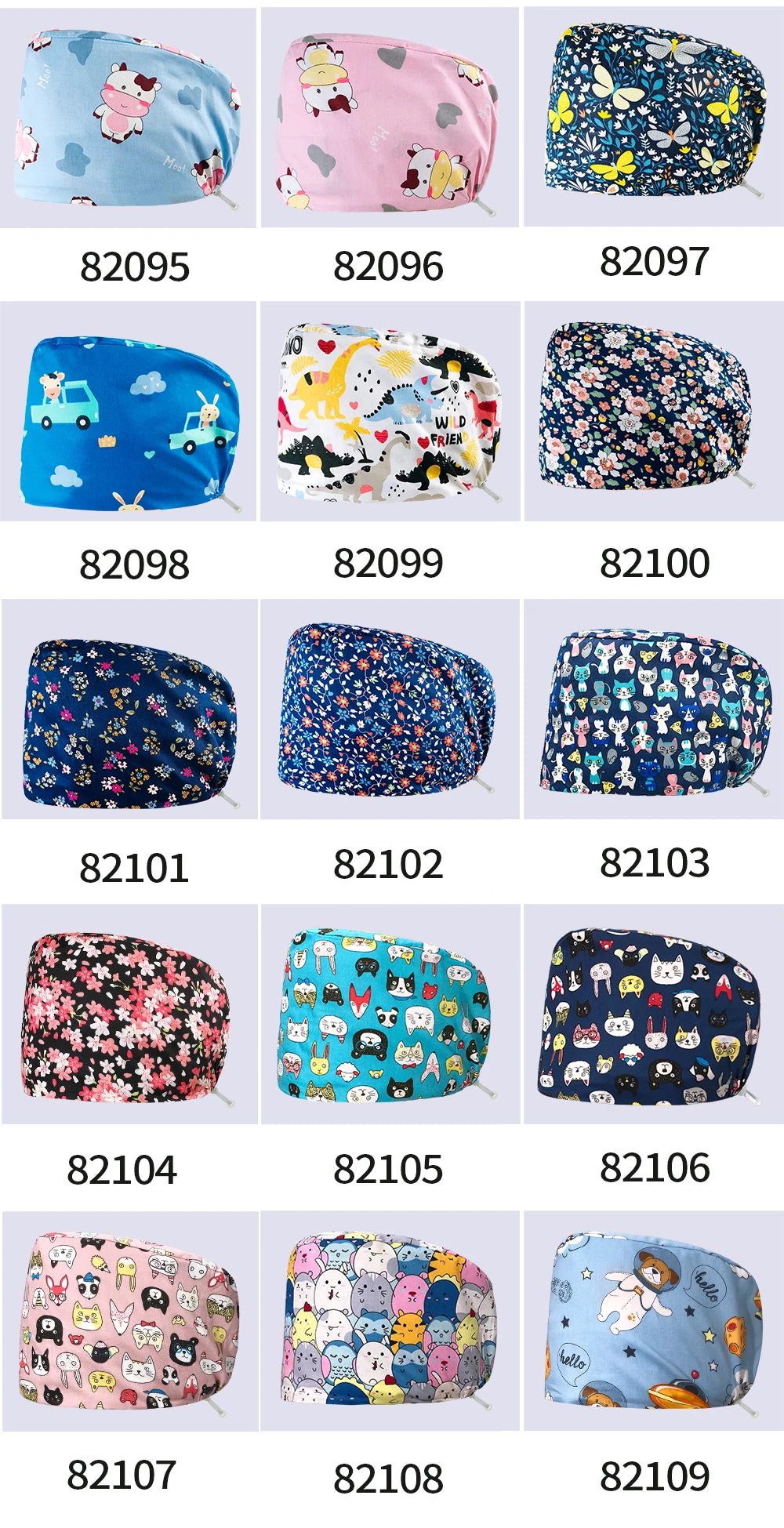 NiaaHinn Cotton Scrub Cap Pet Grooming Work Hat with Elastic Buckle Printing Frosted Laboratory Work Accessories Unisex Nursing Cap