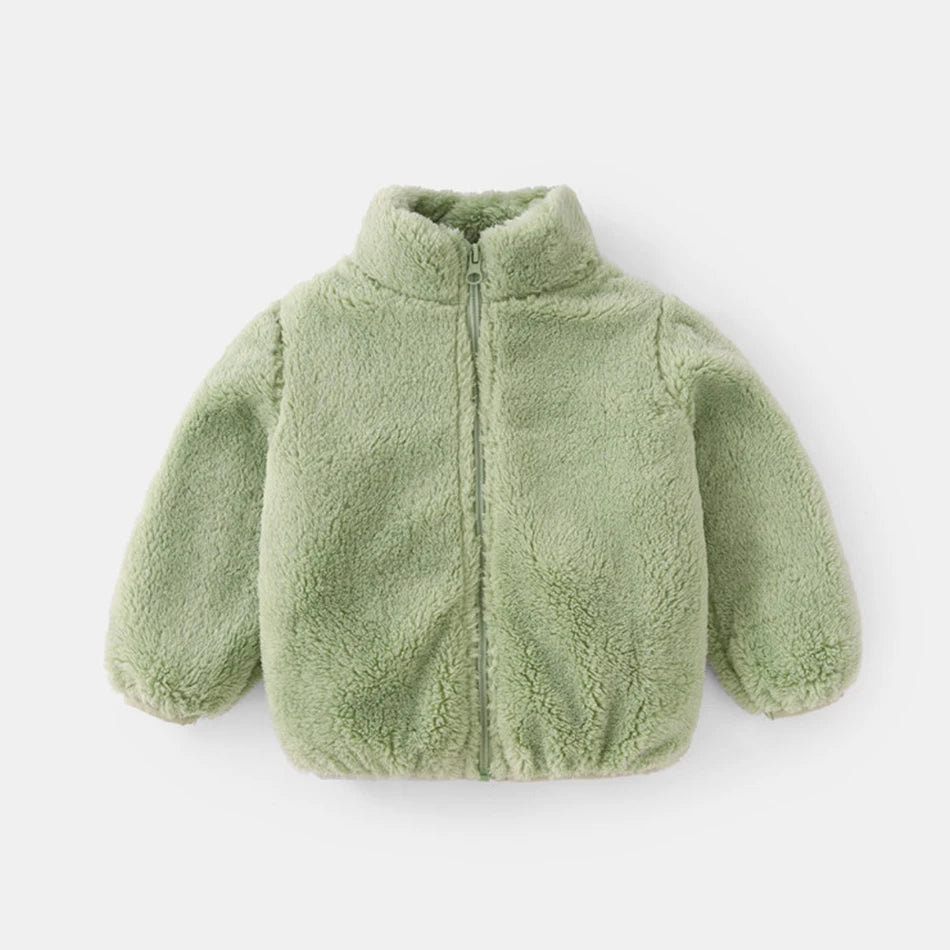 Cozy Unisex Plush Fleece Coat for Kids-Warm & Soft Layering Essential for Outdoor Play, Ages 4-6Y.