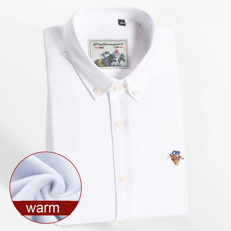 Warm 100% Cotton Men's Shirts Plus Size 8XL Long Sleeve for Office Polo Soft Striped Top with Plush Thickening for Winter