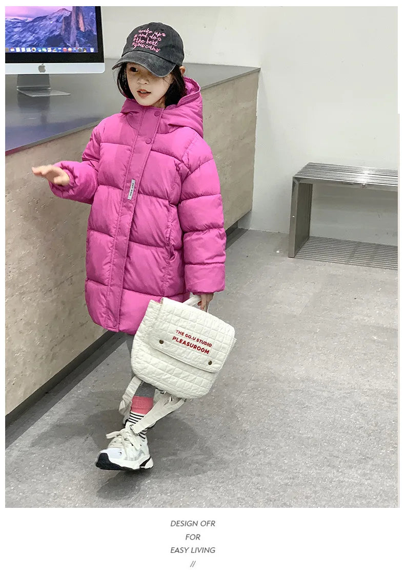 2024 Korean Style Girls' Cotton Padded Down Jackets-Warm & Stylish Autumn /Winter Outerwear for Ages 7-12.