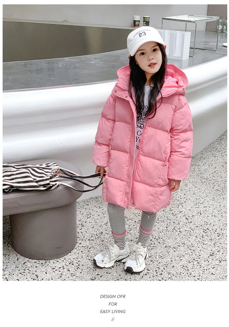 2024 Korean Style Girls' Cotton Padded Down Jackets-Warm & Stylish Autumn /Winter Outerwear for Ages 7-12.