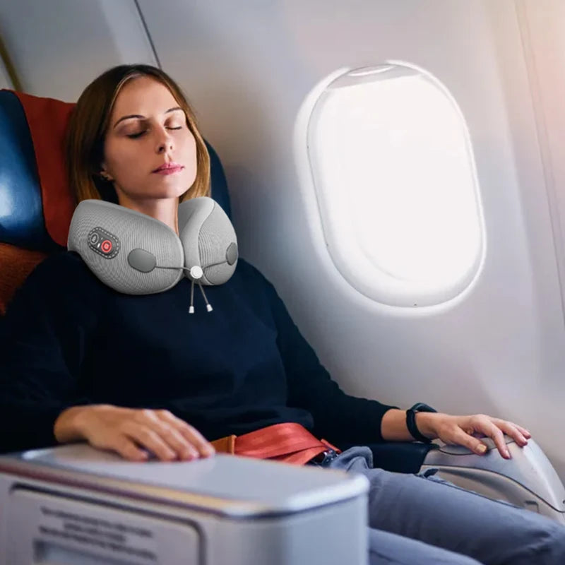 Portable U-Shaped Travel Pillows For Airplanes 3mode Heated Massage Memory Foam Ergonomic Neck Pillows For Pain Relief Sleeping