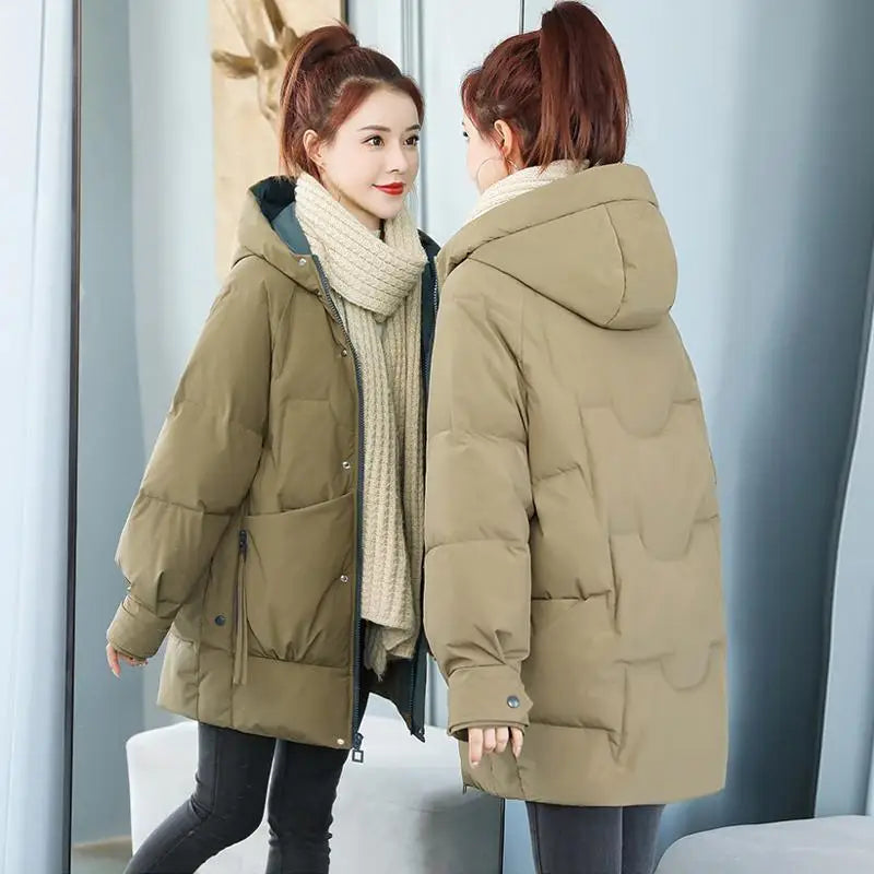 Women's Winter/Autumn Thick Cotton Parka with Zipper Closure.