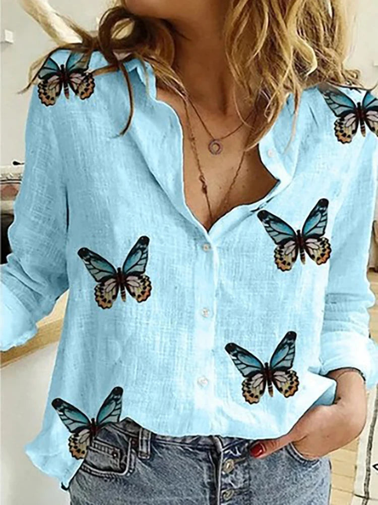 Women Elegant Cotton Linen Spring Summer Long Sleeve Tunic Blouse Shirts.