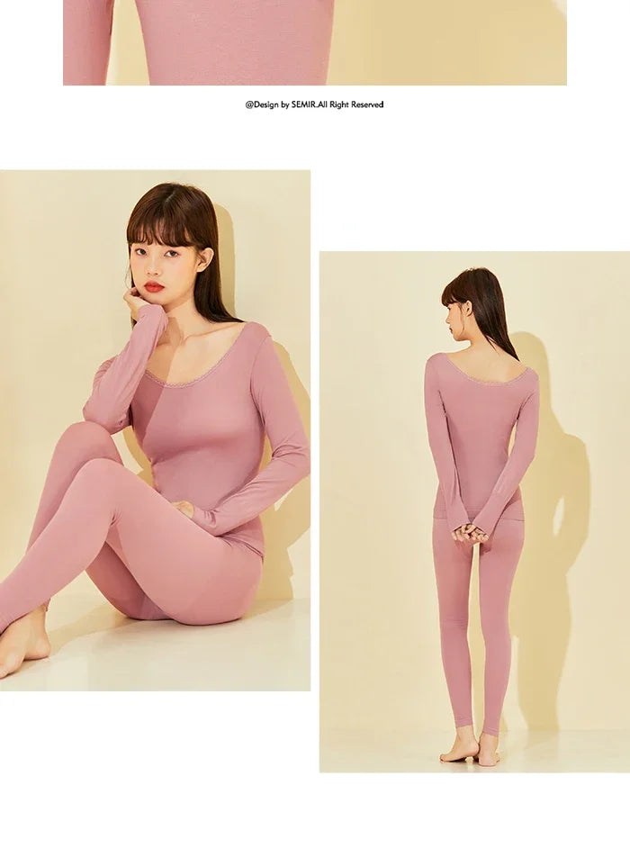 Semir Thermal Underwear Women Base Fashionable Inner Wear Warm Brushed Thickened Spring Long-Sleeved Suits