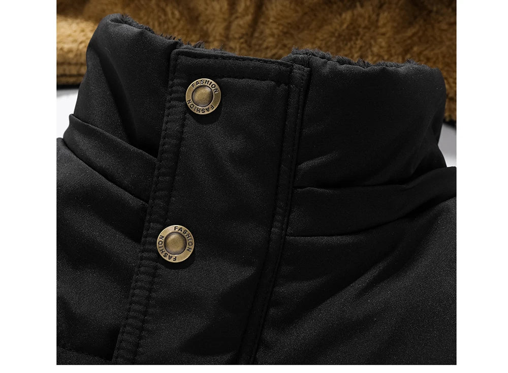 DIMUSI Men's Winter Fleece Plush Parka-Thick Warm Hooded Coat with Fur Collar.