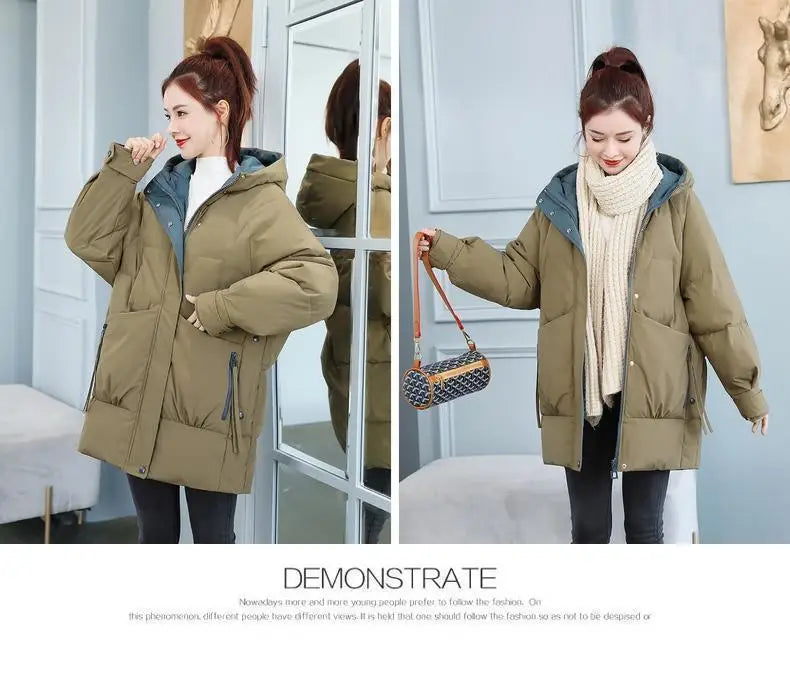 Women's Winter/Autumn Thick Cotton Parka with Zipper Closure.