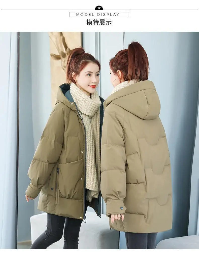 Women's Winter/Autumn Thick Cotton Parka with Zipper Closure.