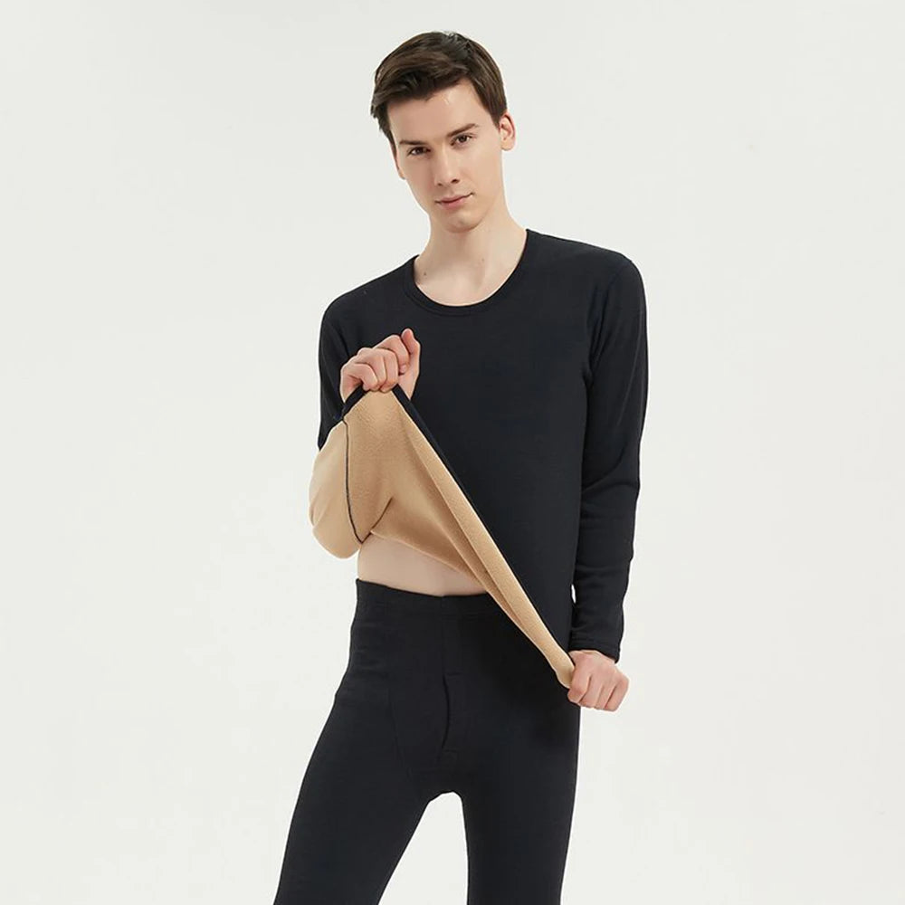 SYTYCLHABROU Luxury Velvet Thermal Underwear Set for Unisex Ultimate Winter Layers -Thick Cashmere Long Sleeve Tops & Pants.