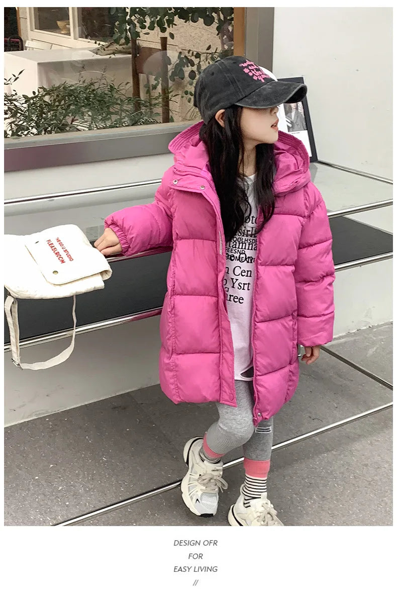 2024 Korean Style Girls' Cotton Padded Down Jackets-Warm & Stylish Autumn /Winter Outerwear for Ages 7-12.