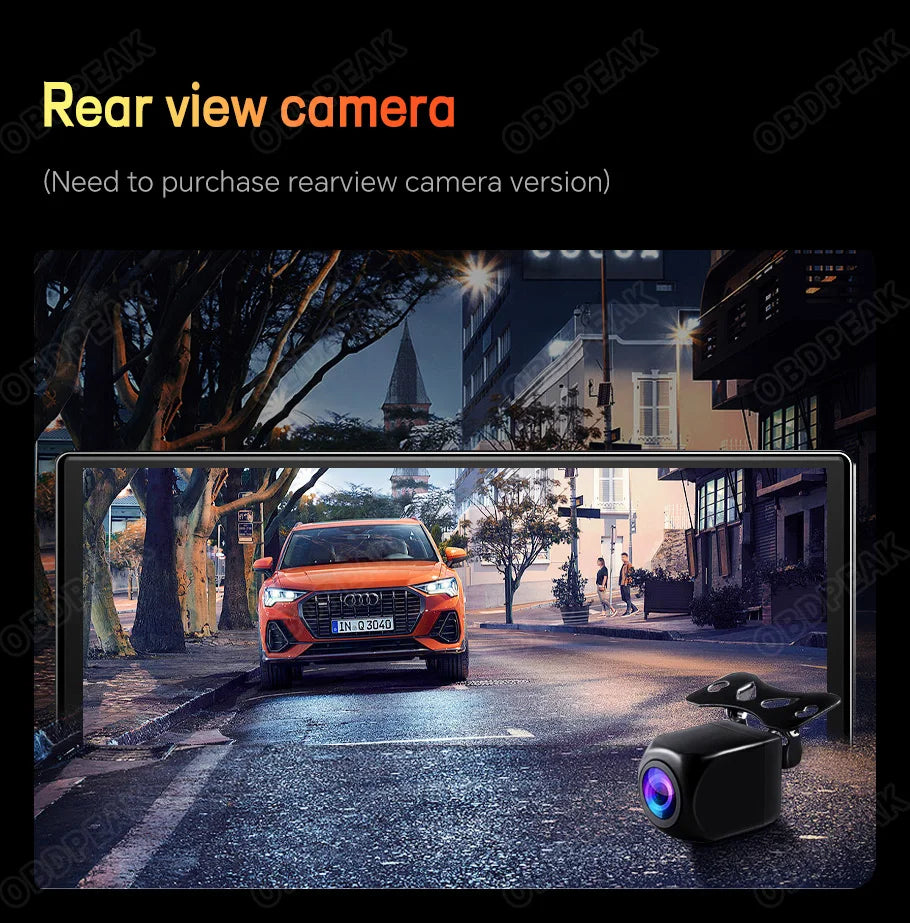 OBDPEAK T20 10.26" Dash Cam  Rearview Camera Carplay & Android Auto Smart Player  GPS Navigation Car DVR FM Mirror Monitor