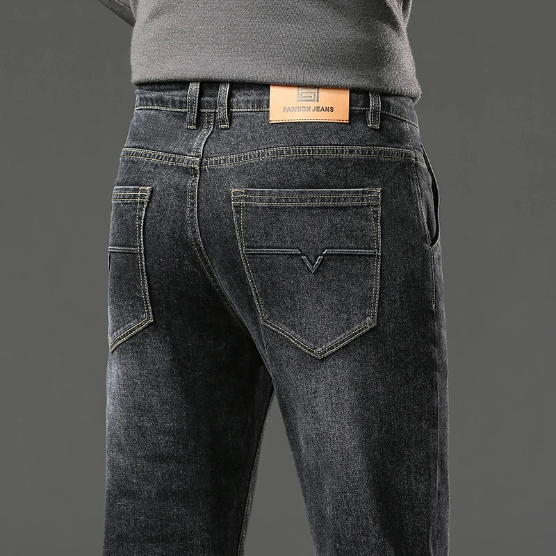 Men's Spring Straight Jeans Baggy Soft Stretch Casual Business Brand.