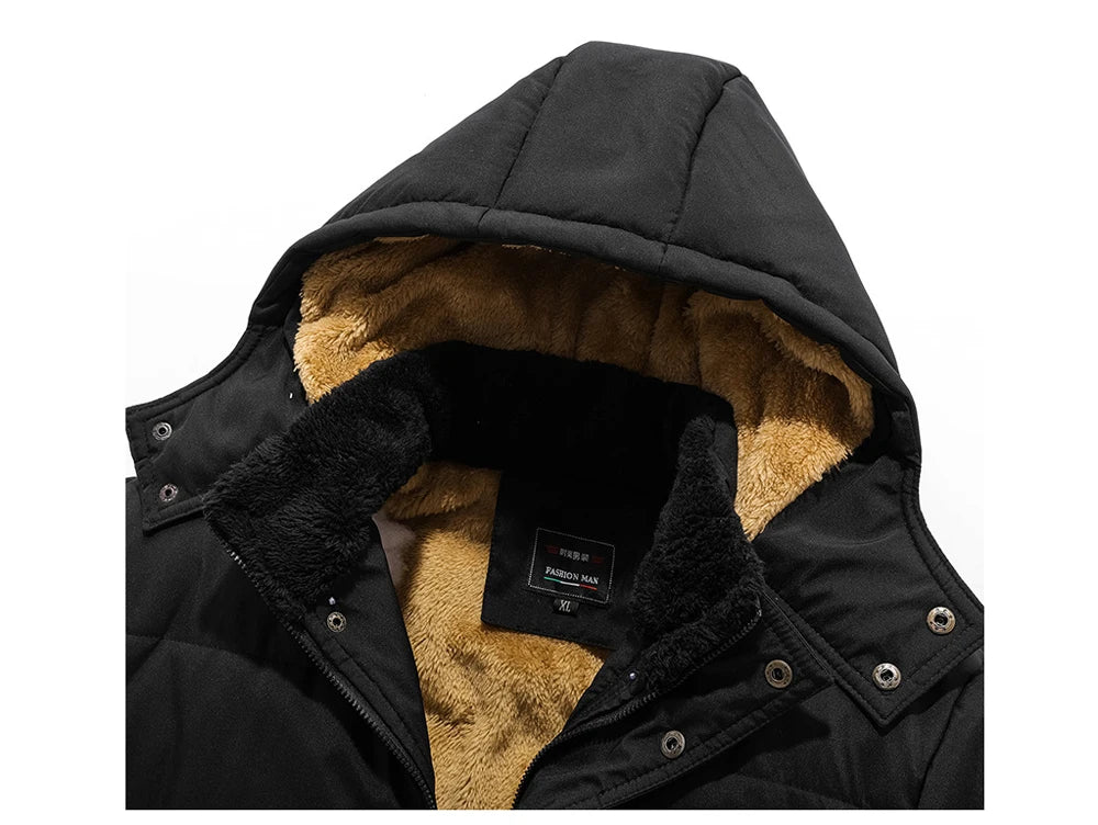 DIMUSI Men's Winter Fleece Plush Parka-Thick Warm Hooded Coat with Fur Collar.