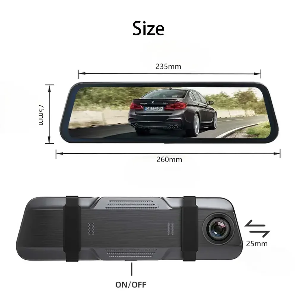 Aprilboy 10‘’ 3 Cameras 2.5K Mirro car Dash Cam Rearview Mirror Infrared Night vision loop recording Streaming media WIFI dvrcar