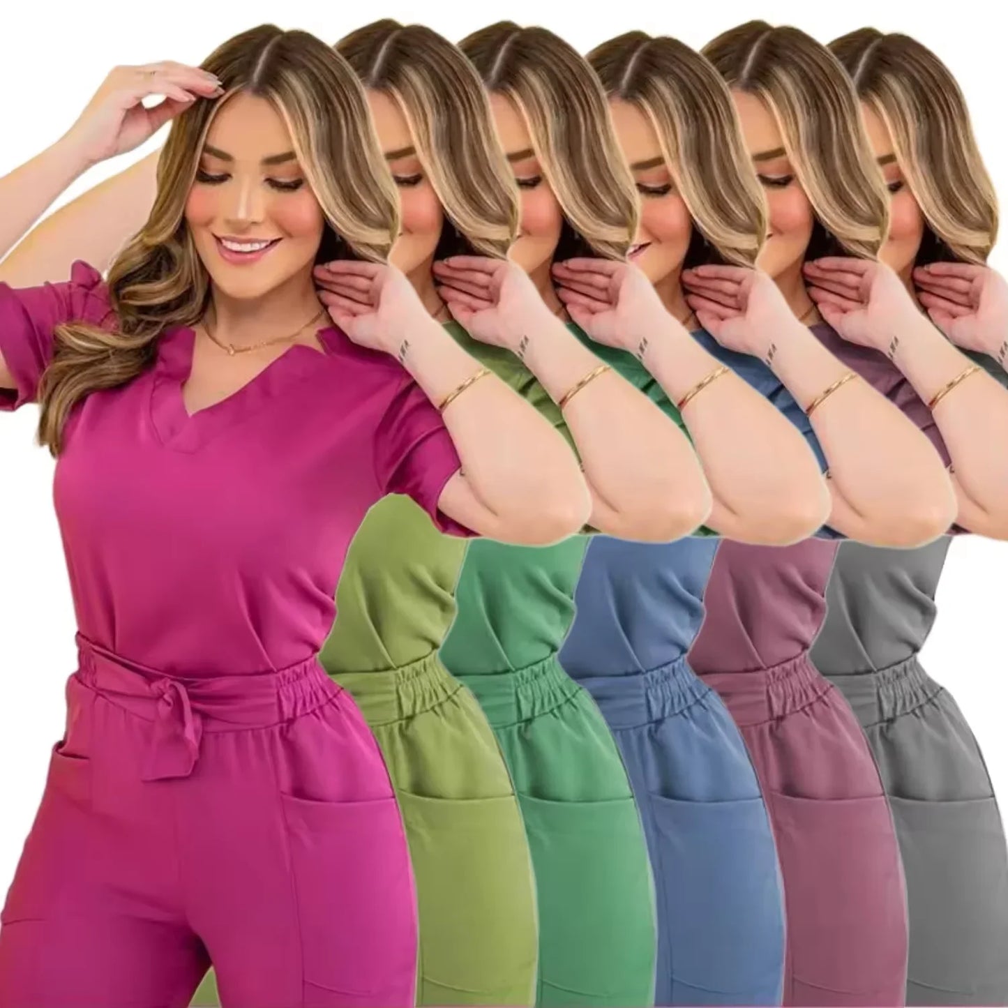 MERTRAW Women's Surgical Uniforms Set / Stylish Nursing Scrubs with Top & Pants for Medical, Clinical, and Beauty Professionals / Comfortable SPA & Hospital.