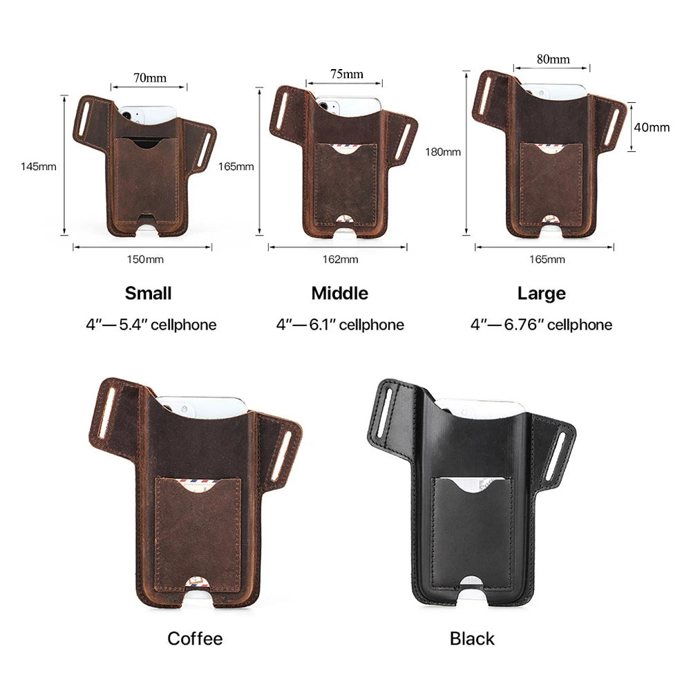 100% Nubuck Leather Loop Waist Bag Case for iPhone 14 13 12 Pro Max- Men.