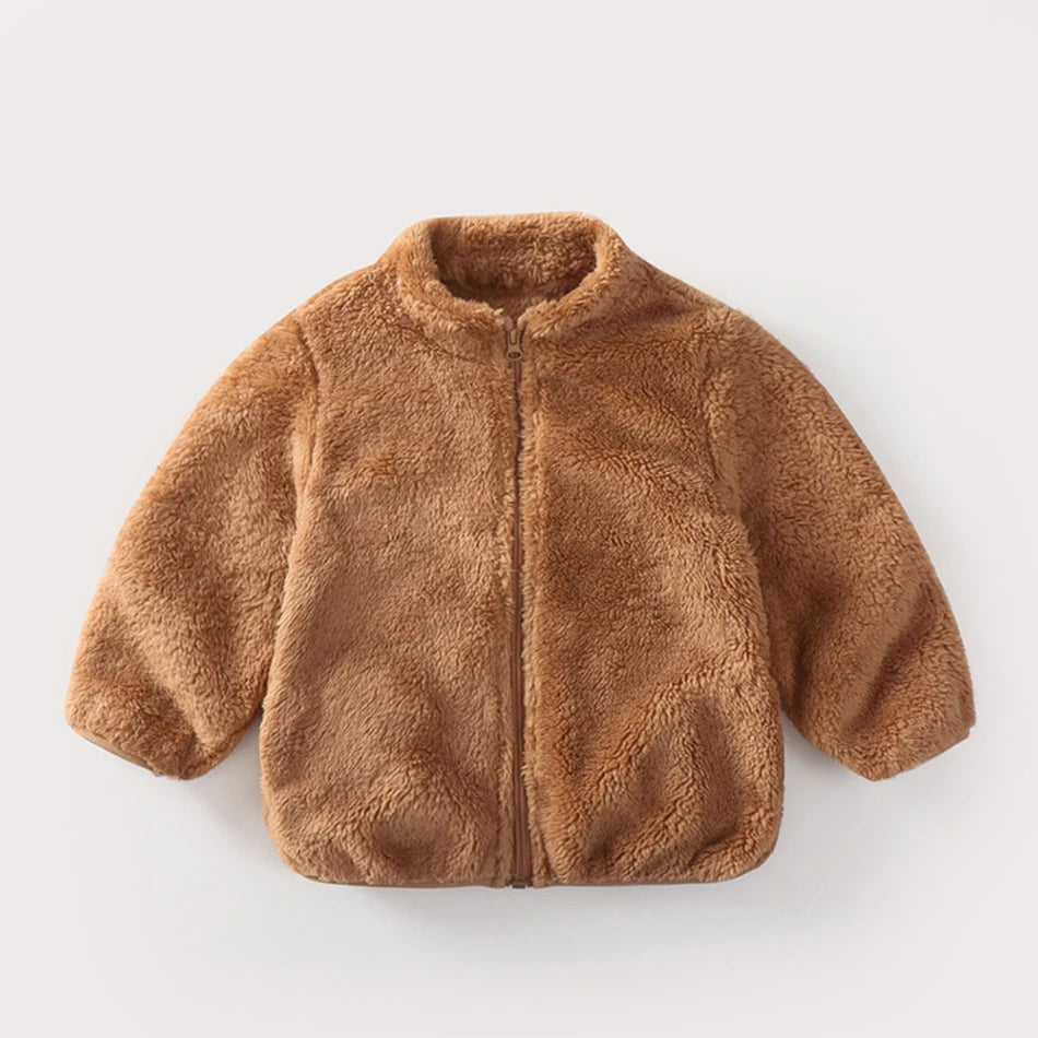 Cozy Unisex Plush Fleece Coat for Kids-Warm & Soft Layering Essential for Outdoor Play, Ages 4-6Y.