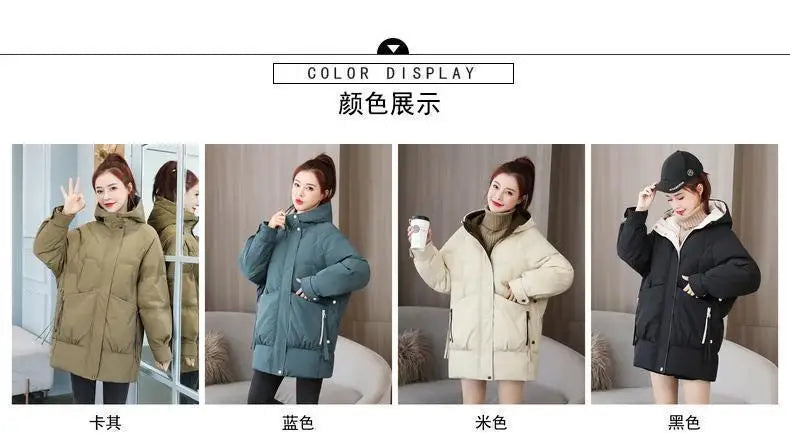 Women's Winter/Autumn Thick Cotton Parka with Zipper Closure.