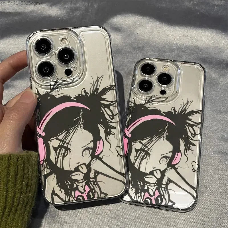 Naughty Girl Y2k Japanese Style Cellphone Case Iphone 14 Plus 1 12 13 Pro Xs Max Cover Transparent Goth Punk Iphone 7 8 Xr Case