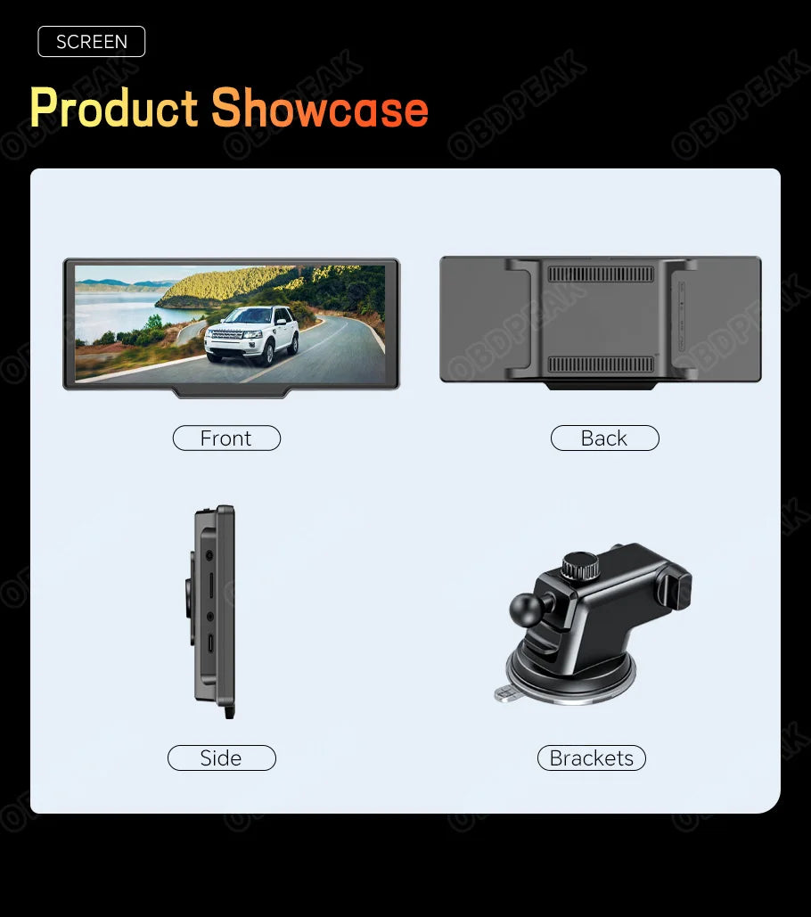 OBDPEAK T20 10.26" Dash Cam  Rearview Camera Carplay & Android Auto Smart Player  GPS Navigation Car DVR FM Mirror Monitor