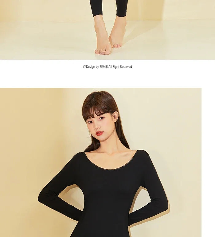 Semir Thermal Underwear Women Base Fashionable Inner Wear Warm Brushed Thickened Spring Long-Sleeved Suits