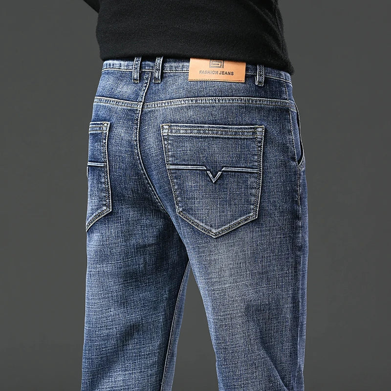 Men's Spring Straight Jeans Baggy Soft Stretch Casual Business Brand.