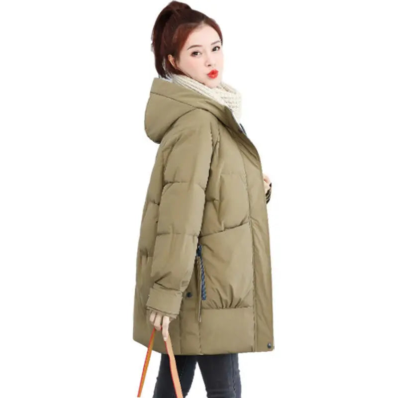 Women's Winter/Autumn Thick Cotton Parka with Zipper Closure.